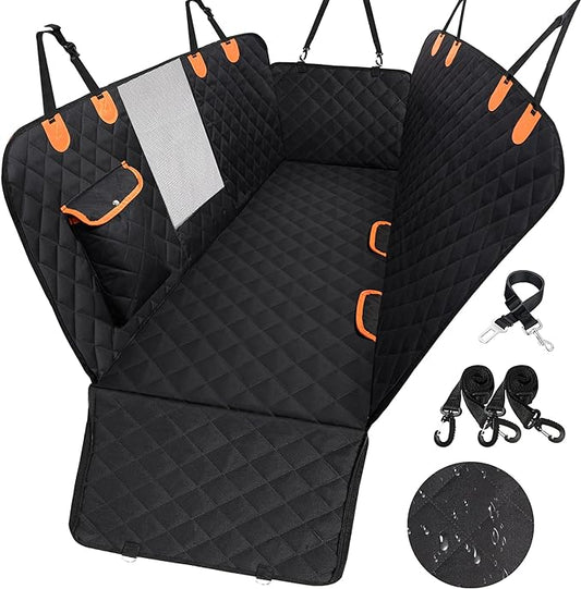 Dog Car Seat Cover for Back Seat 600D Scratchproof Nonslip Durable Waterproof Cars Pet Backseat Covers with Mesh Window Dogs Hammock for Car，SUV (60" W 64" L)