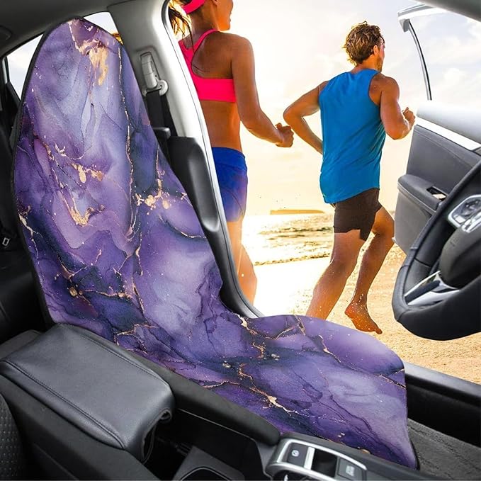 Purple Marble Sweatproof Towel Car Front Seat Cover Non-Slip Bucket Seat Protector Easy to Install Universal Seat Cover for Car