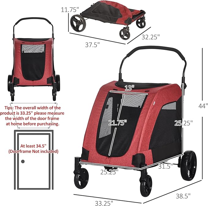 NicBex Dog Stroller Modern Pet Stroller Universal Wheel with Storage Basket Pet Stroller for Medium Dogs Classic Ventilated Foldable Oxford Fabric for Medium Size Dogs
