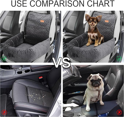 X AUTOHAUX Car Dog Bed Cat Seats Booster Seat Flannel Puppy Bed Back Car Dog Seat for Travel Safety Carseat/Carrier Detachable Washable Cover with Seat Belt for Medium Small Sized 5-15 lb