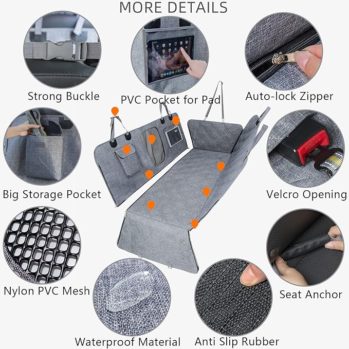 Car Dog Cover with Zipper- Car Hammock for Dogs Waterproof