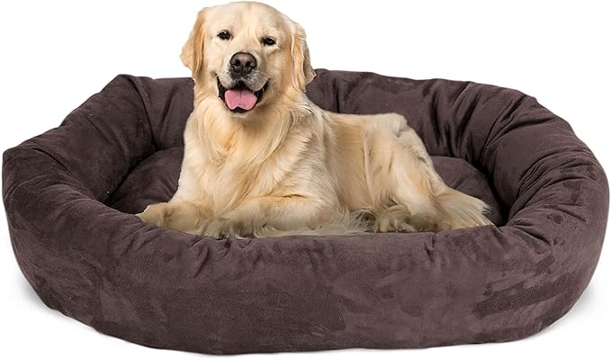 Majestic Pet 40 Inch Suede Calming Dog Bed Washable – Cozy Soft Round Dog Bed with Spine Support for Dogs to Rest their Head 40x29x9 (Inch)