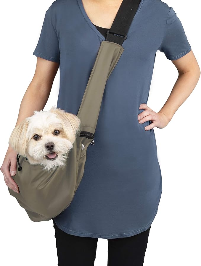 Cloak & Dawggie Dog Sling Carrier Tiny XXS Extra Extra Small Dogs, Puppy Toy Teacup Wearable Adjustable Pet Cross Body Shoulder Bag Waterproof Nylon Travel My Canine Kids (8702) (8-12 lbs, Olive)