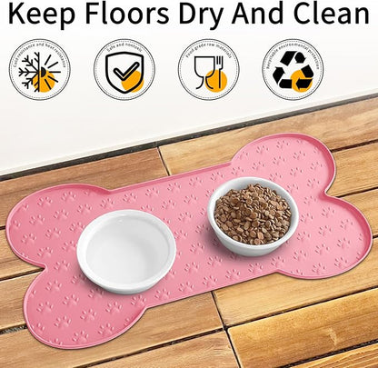 Dog Food Mat Anti-Slip Silicone Dog Bowl Mat Thicker Pet Placemat Waterproof Cat Feeder Pad with Raised Edge Puppy Kitten Feeding Mats Suitable Small Medium-Sized Dogs Cats Eating Tray