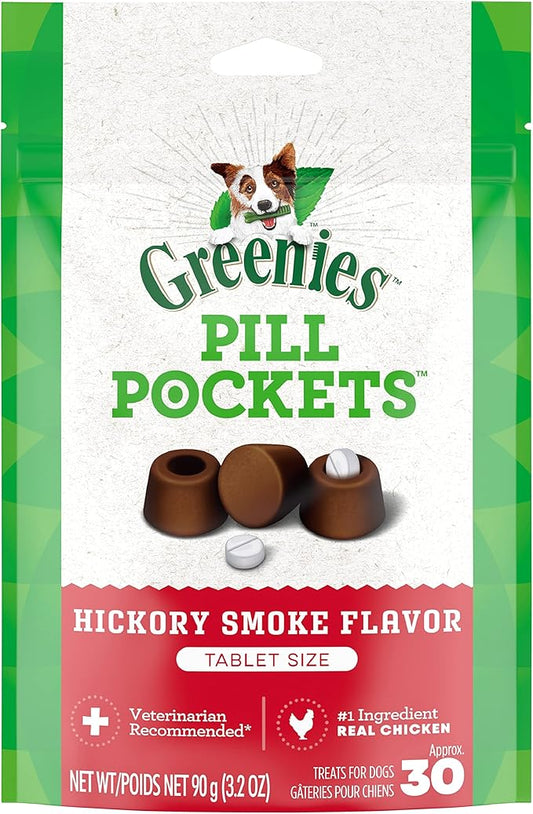 GREENIES PILL POCKETS for Dogs Tablet Size Natural Soft Dog Treats, Hickory Smoke Flavor, 3.2 oz. Pack (30 Treats)