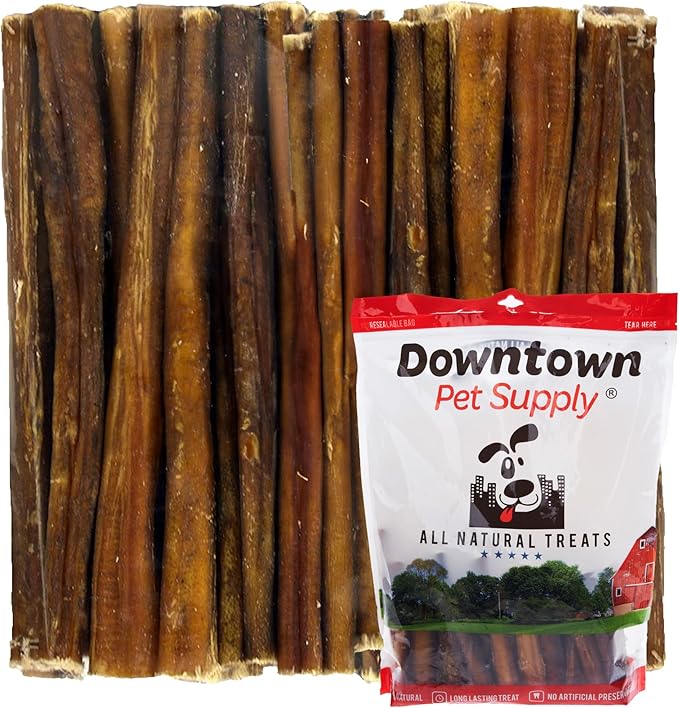 Downtown Pet Supply Bully Sticks for Dogs, Junior Size (12", 12-pack) Rawhide Free Dog Chews Long Lasting Non-Splintering Pizzle Sticks - Low Odor Bully Sticks for Small Dogs