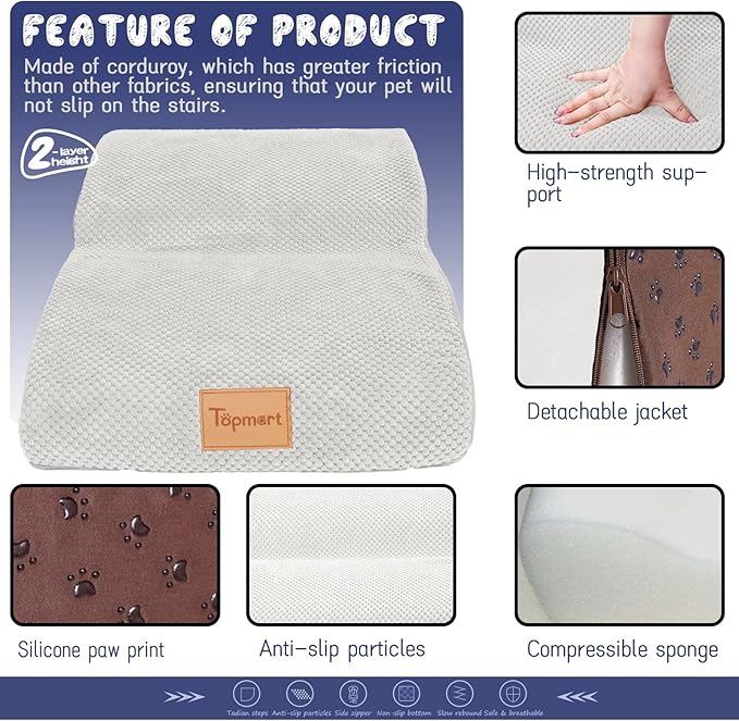 Topmart High Density Extended Foam Dog Ramp&Steps 2 Tiers 11.8" High,Non-Slip