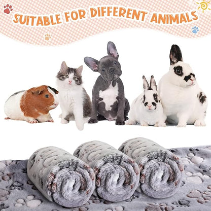 4 Pcs Pet Blanket Dog Puppy Blanket Paw Print Fleece Blanket for Small Medium Pet Dog Cat Warm Soft Sleep Mat Guinea Pig Cage Liners Blanket (Gray,Small(24 x 16 Inch))