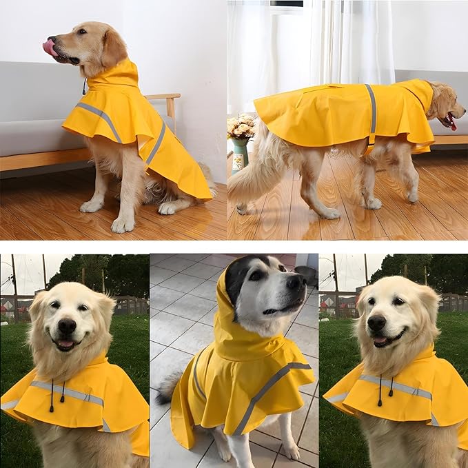 NACOCO Large Dog Raincoat Adjustable Pet Water Proof Clothes Lightweight Rain Jacket Poncho Hoodies with Strip Reflective (XL