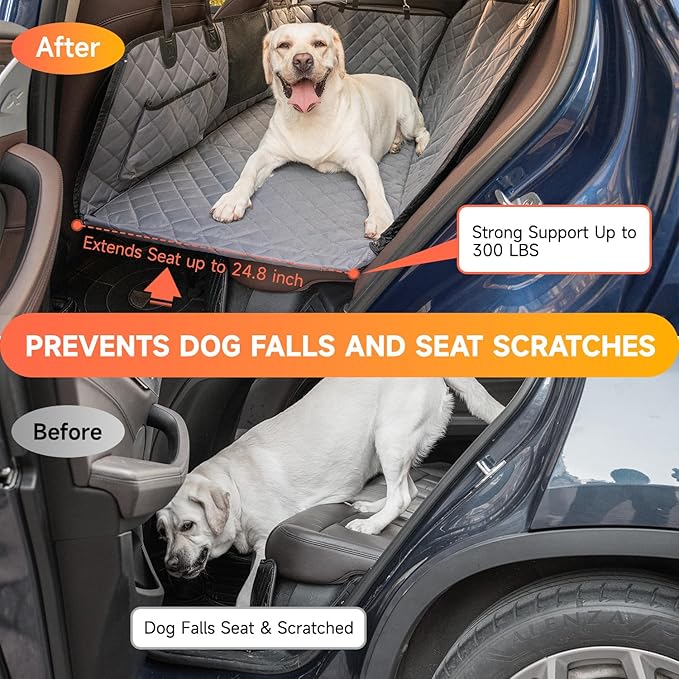 Dog Car Seat Cover Hard Bottom- Back Seat Extender for Dogs