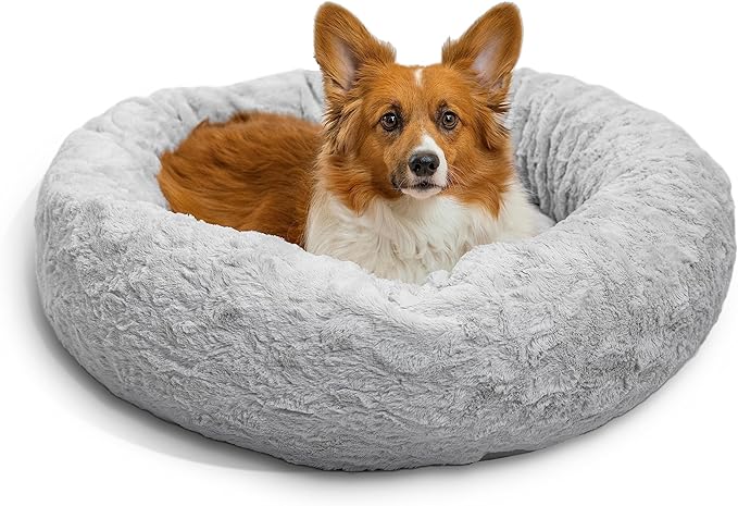 Best Friends by Sheri The Original Calming Donut Cat and Dog Bed in Lux Fur Gray 30"