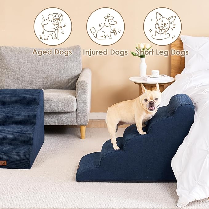EHEYCIGA Curved Dog Stairs for High Beds 22.6" H 5-Step Dog