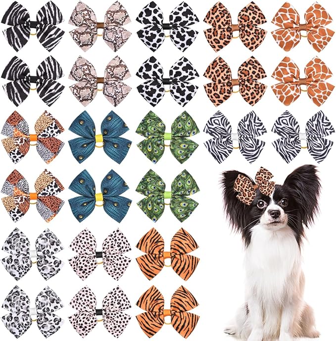 24Pcs/12 Pairs Big Dog Hair Bows Animal Print
