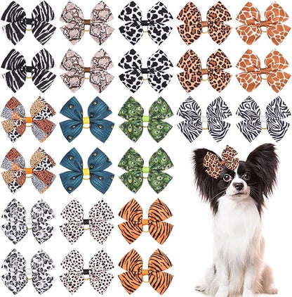 24Pcs/12 Pairs Big Dog Hair Bows Animal Print