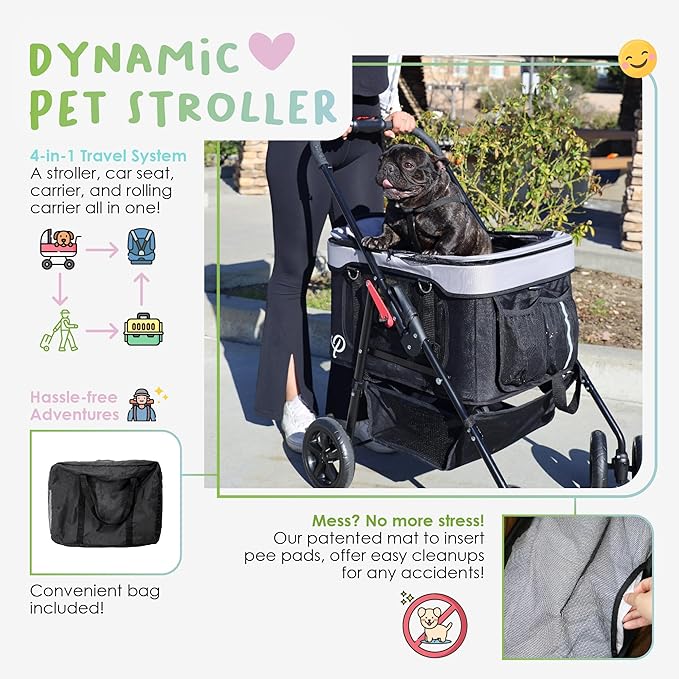 Petique Dynamic Pet Stroller 4-in-1 Travel 55LBS
