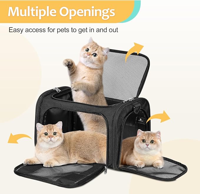 Cat Dog Carrier Up to 15 Lbs TSA Airline Approved Pet Carrier for Small Medium Cats Puppies Dog Carriers for Small Dogs Collapsible Soft Sided Cat Travel Carrier - Black 15.7"x10.2"x10.2"