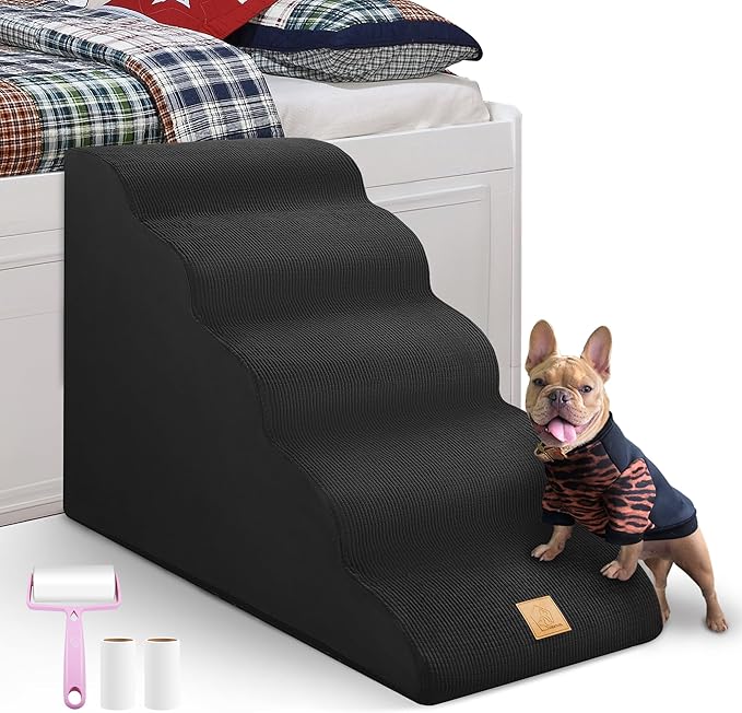 23 in Extra High Large Dog Stairs for High Beds,5-Step Foam Dog Slope Stairs to Bed,Friendly to Old,Joint Injury Pets,Non-Slip Pet Ramp for Dogs Cats - Machine Washable,Gift 1 Lint Roller Set