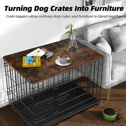 Dog Crate Topper Wood 42 Inch Dog Crate Topper Crate Table Topper Collapsible Dog Kennel Topper for Decorative Dog Crate, Suitable for 42 Inch Wire Dog Crate (Furniture Style, Brown)