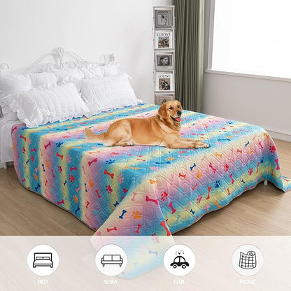 Waterproof Dog Bed Covers for Couch Protection Dog Pet Blanket Furniture Protector (68"x82",Colourful+Grey)