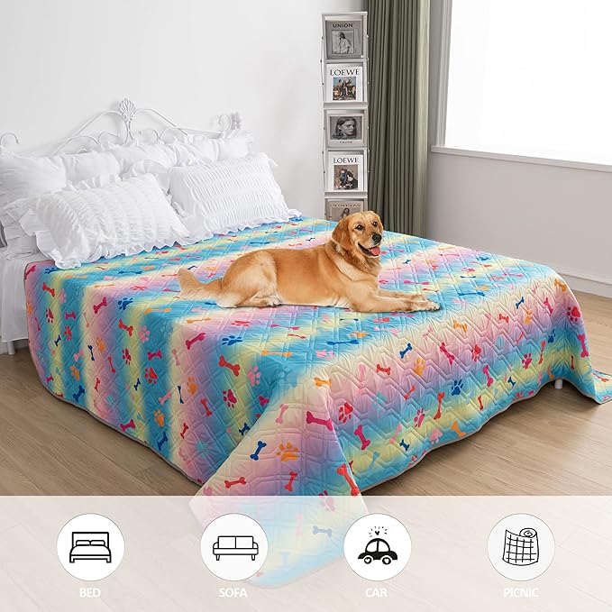 Waterproof Dog Bed Covers for Couch Protection Dog Pet Blanket Furniture Protector (82"x120",Colourful+Grey)