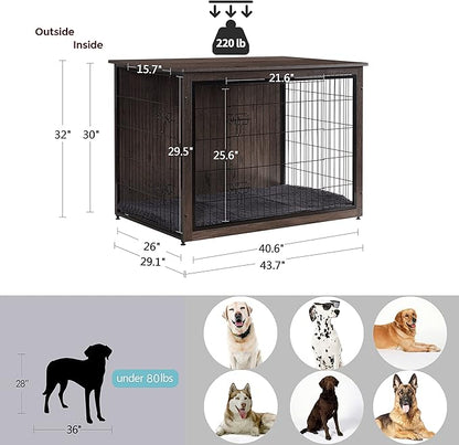 DWANTON Dog Crate Furniture with Cushion 43.3" L,
