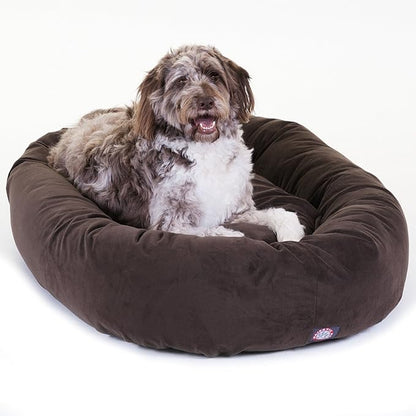 Majestic Pet 52 Inch Suede Calming Dog Bed Washable – Cozy Soft Round Dog Bed with Spine Support for Dogs to Rest their Head 52x35x11 (Inch)