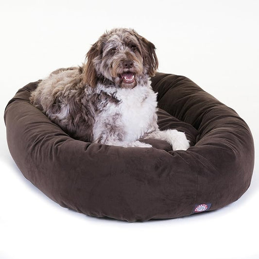 Majestic Pet 52 Inch Suede Calming Dog Bed Washable – Cozy Soft Round Dog Bed with Spine Support for Dogs to Rest their Head 52x35x11 (Inch)