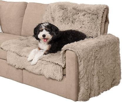 Furhaven Corner Cushion Seat Cover for Dogs & Cats, Washable, For Couches, Sectional Sofas, & L Shaped Couches - Snuggle Spot Shaggy Long Faux Fur Corner Throw - Taupe, One Size