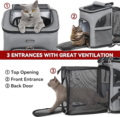 Cat Backpacks for Carrying Cats Pet Backpack Carrier for Small Dogs and Cats, Fully Ventilated Mesh Dog Backpack, Portable Cat Carrier for Travel, Hiking, Walking (Gray - Expandable)