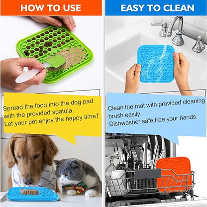 3 Pack Lick Mat for Dogs and Cats, Dog Slow Feeder Bowl Mat for Bathing Grooming Nailing Trimming, Food-Grade, Non-Toxic Dog Feeding Mat, Licking Pad for Dogs Cats