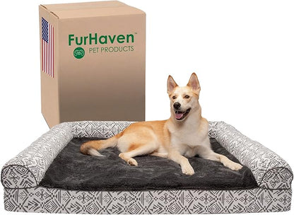 Furhaven Memory Foam Dog Bed for Large Dogs w/ Removable Bolsters & Washable Cover 125 lbs