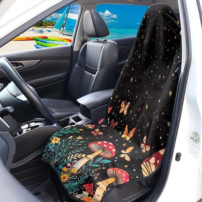 Mushroom Butterfly Waterproof Towel Car Seat Cover Anti-Slip Bucket Seat Protector Washable Car Accessories for Athletes