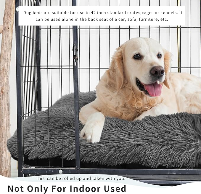 XL Dog Crate Pad 42x28 Washable,XL Dog Mat for Crates Orthopedic,Calming Dog Bed Fluffy Plush Dog Mat for Furniture - 42" x 28" Dark Grey