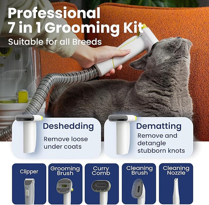 Professional Dog Grooming Vacuum Kit, Dogs & Cats, Direct Handheld Control, 7 Grooming Tools, Deshedding and Dematting for Grooming, Large 2.2L Dust Bin, UL, HEPA Filter