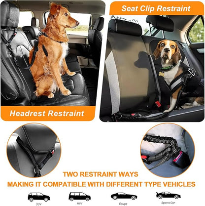 2 Packs Dog Seat Belt for Car, Upgrade 3-in-1 Dog Seatbelt with Adjustable Metal Buckle, Safety Headrest Restraint Dog Car Harness with Elastic Bungee for Small Medium Large Dogs Pet