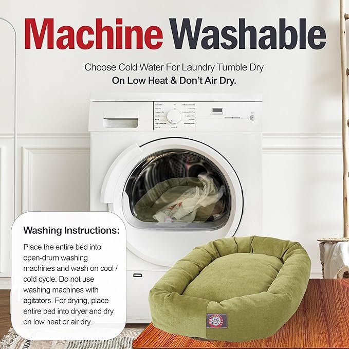 Majestic Pet 24 Inch Micro Velvet Calming Dog Bed Washable – Cozy Soft Round Dog Bed with Spine for Head Support 24x19x7 (Inch)