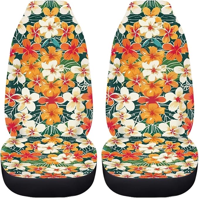 UNICEU Hawaiian Hibiscus Automotive Seat Covers 2Pcs Car
