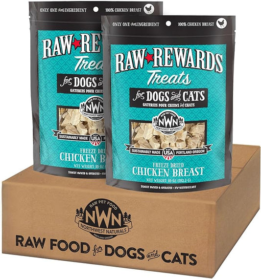 Northwest Naturals Raw Rewards Freeze-Dried Chicken Breast Treats for Dogs and Cats - Bite-Sized Pieces - Healthy, 1 Ingredient, Human Grade Pet Food, Natural - 10 Oz (Pack of 2) (Packaging May Vary)