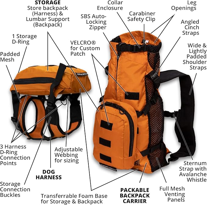 K9 Sport Sack Walk-On | Dog Carrier Dog Backpack with Harness & Storage (Small, Sunset Orange)