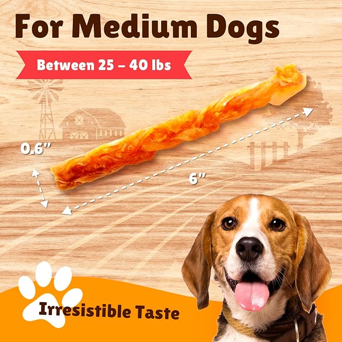 Gootoe Turkey Tendon Dog Treats – 100% USA-Sourced, Natural Snack, Premium Training Chews, Hypoallergenic, Reseal Value Bags, Size for Medium & Small Dogs, Braid (Medium) 3.17 oz/Pack (90gm)