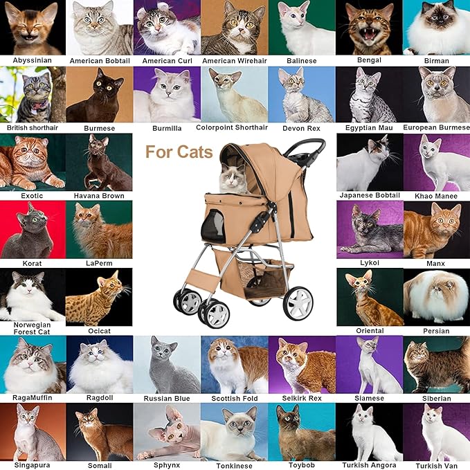 Pet Stroller for Small Dogs and CatsQuick-Folding Portable Travel Cat Dog Stroller with Storage Basket and Cup Holder 4 Wheels,