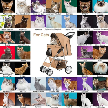 Pet Stroller for Small Dogs and CatsQuick-Folding Portable Travel Cat Dog Stroller with Storage Basket and Cup Holder 4 Wheels,