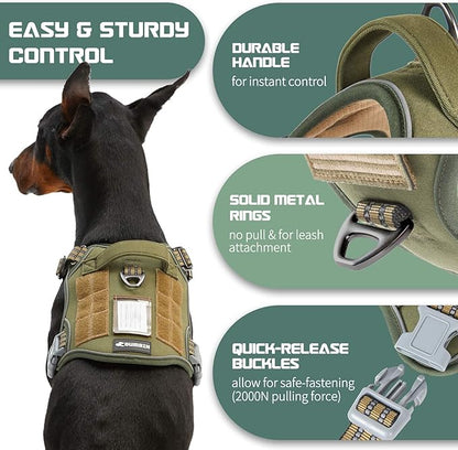 BUMBIN Tactical Dog Harness for Large Dogs No Pull, Famous TIK Tok No Pull Dog Harness, Fit Smart Reflective Pet Walking Harness for Training, Adjustable Dog Vest Harness with Handle Green XL