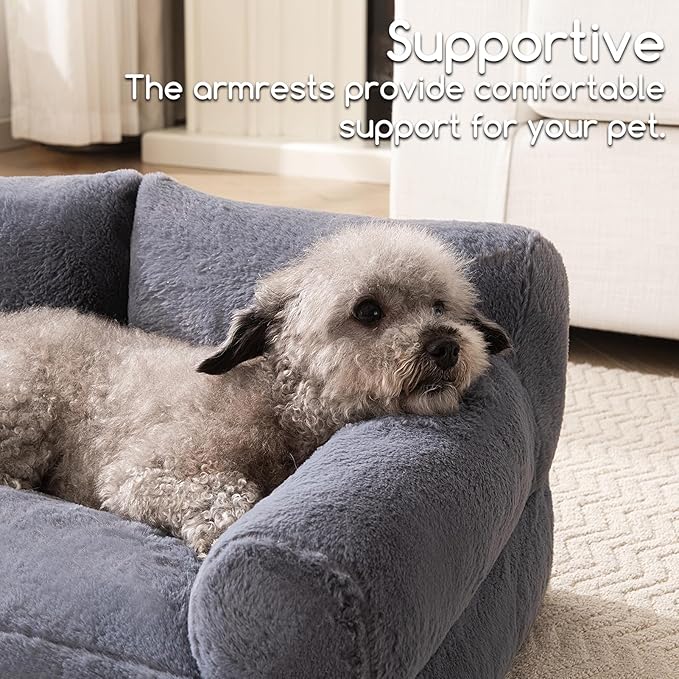 Hollypet Fluffy Plush Dog Cat Pet Sofa Couch Soft Calming Pet Beds for Medium Small Cats and Dogs