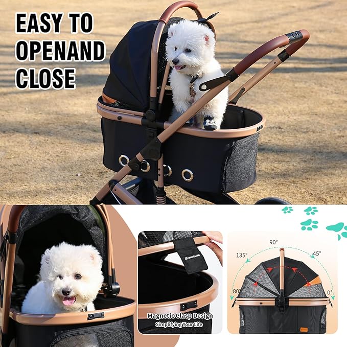 EchoSmile 4 in 1 Pet Stroller 180° Reversible 4-Wheel,45 lbs
