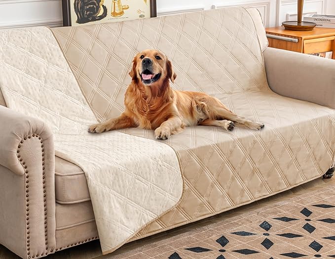 Ameritex Waterproof Dog Bed Cover Pet Blanket with Anti-Slip Back for Furniture Bed Couch Sofa (40x50 Inch (Pack of 1), Beige)