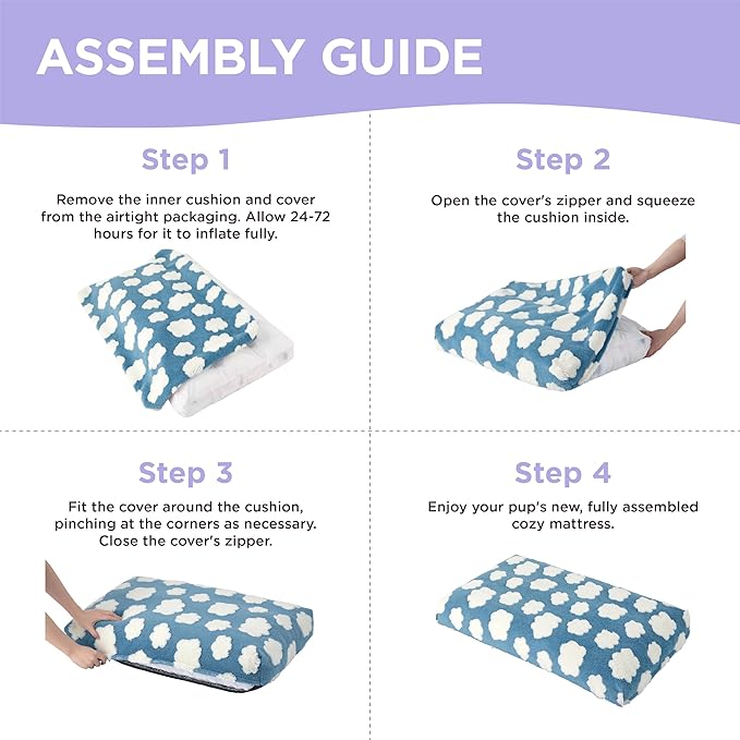 Lesure Small Dog Beds-Thick Shredded Chopped Foam Pet Bed Bottom(24'x16', Purple)