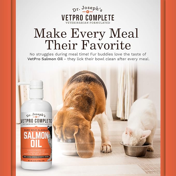 VetPro 100% Pure Wild Alaskan Salmon Oil Supplement for Dogs & Cats, 16 Ounces, Omega 3 & 6 Liquid Fish Oil, Supports Healthy Coat & Joints, Helps Dry Skin & Allergies, Add to Food