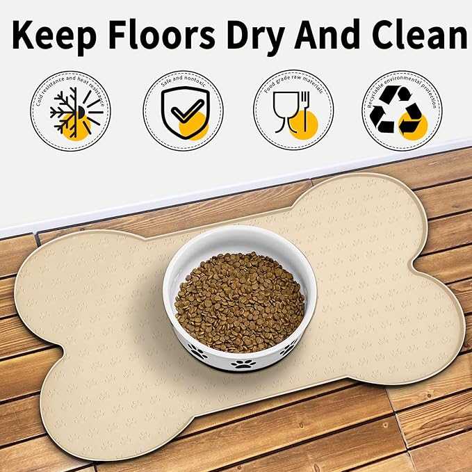 Dog Food Mat Anti-Slip Silicone Dog Bowl Mat Thicker Pet Placemat Waterproof Cat Feeder Pad with Raised Edge Puppy Kitten Feeding Mats Suitable Small Medium-Sized Dogs Cats Eating Tray