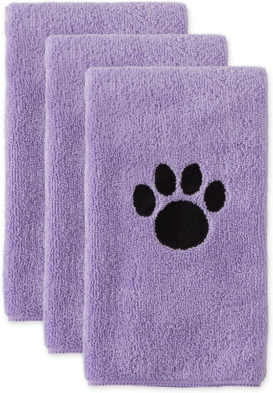 Bone Dry Pet Grooming Towel Collection Embroidered Absorbent Microfiber Drying Set 15x30, Lavender, 3 Count